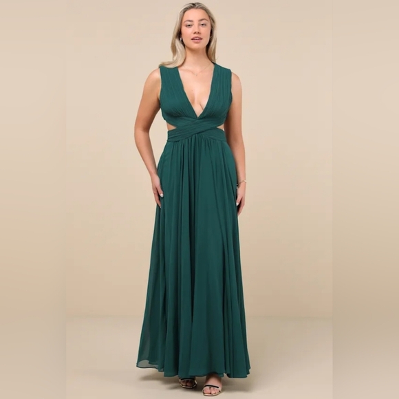Lulu's Deep Green Prom Dress - Picture 2 of 15